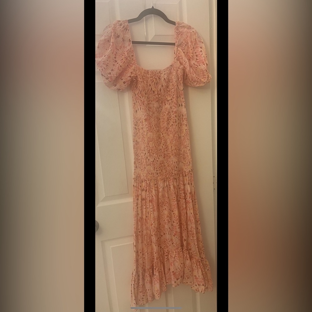 Misa Los Angeles Pink Off the Shoulder Puff Sleeve Dress